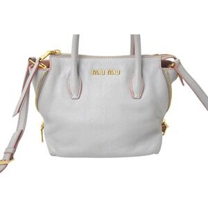 Miu Miu Gray Shoulder Leather Miu Pink Handbag Bag